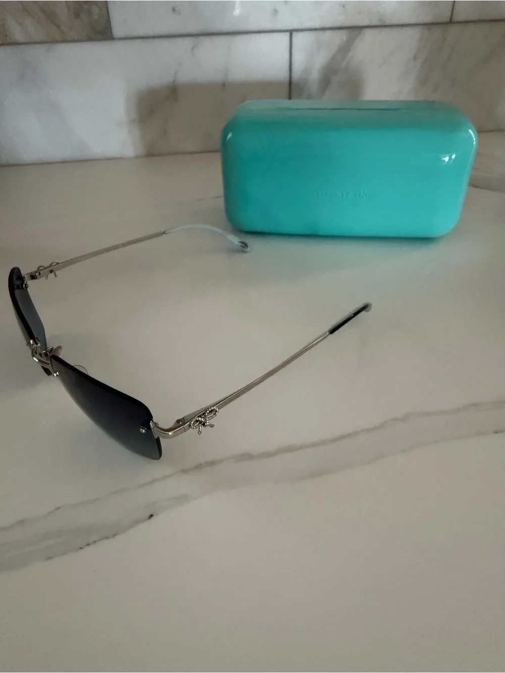 Tiffany & Co. Rimless Sunglasses with Teal Hard Case